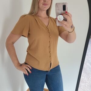 Calvin Klein Tan/ Mustard Blouse  Women's Button-Up Top